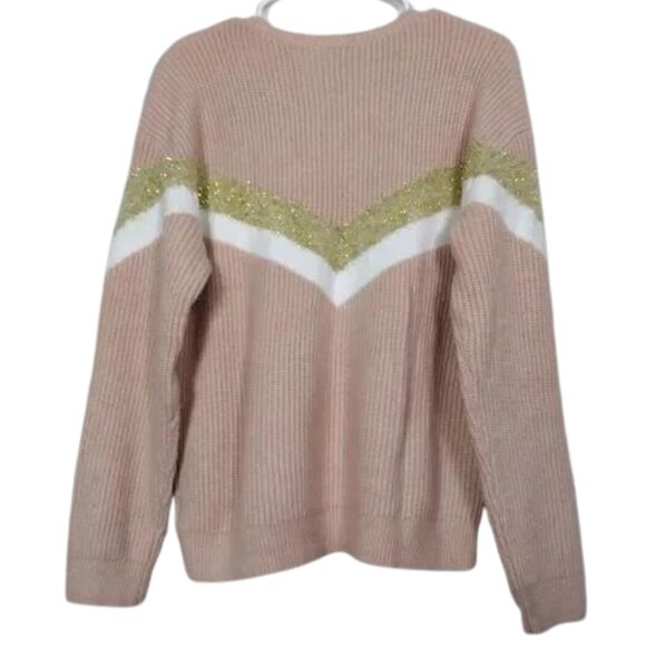 Metallic Pink Sweater Knit Colorblock Women’s Size L Boho Long Sleeve Rare Find - Picture 2 of 11